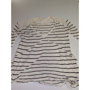 Free People Sunset Park Oversized Raw-Hem Striped Thermal Size M Black  White